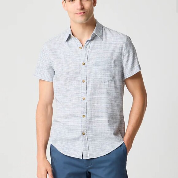 J. Crew Factory Men's Short Sleeve Slub Dobby Striped Shirt Sz Large Blue White - Picture 1 of 10